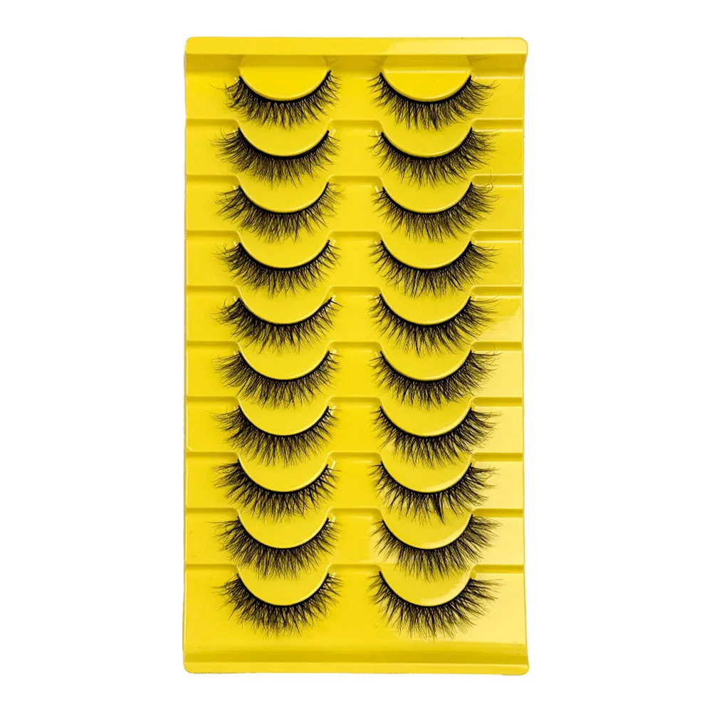 10 Pairs Fox Eye Strip Lashes – Natural Volume Fluffy Wispy False Eyelashes, Faux Mink Lengthening Curly Eye Lashes for Everyday Wear, Reusable